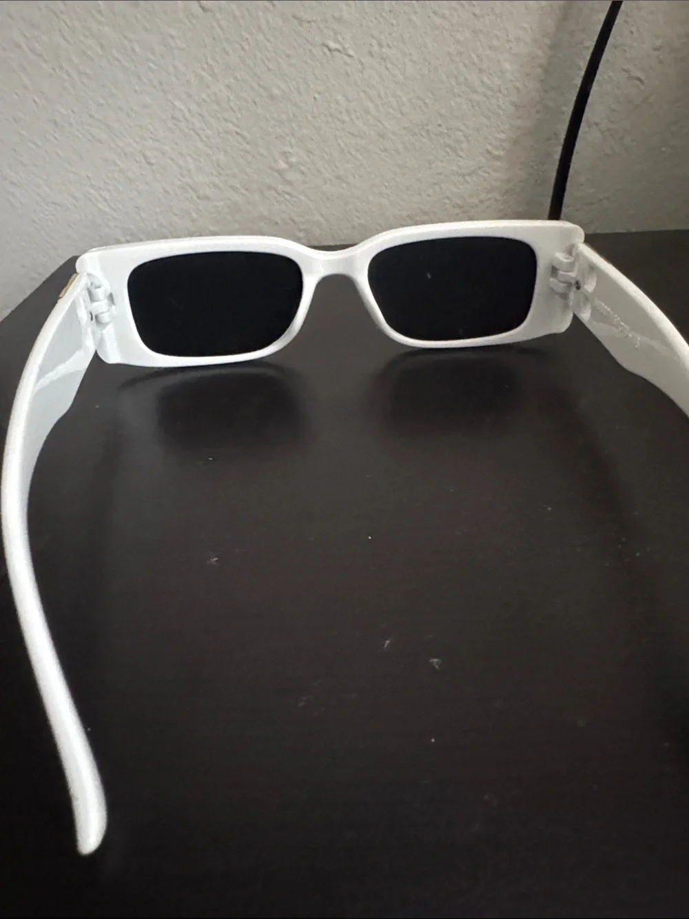 White Rectangular Sunglasses with Gold Double-B Logo Accent